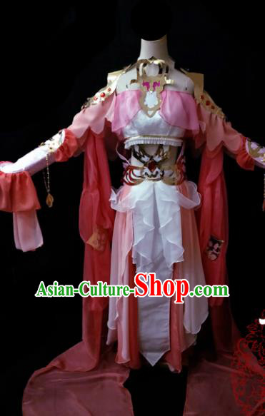 Chinese Cosplay Fairy Female Swordsman Pink Dress Ancient Knight Princess Costume for Women