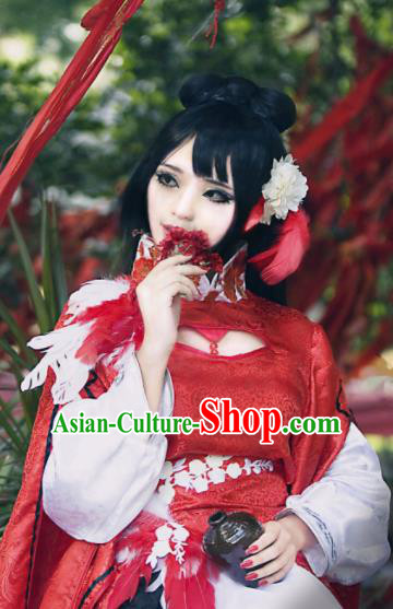 Chinese Cosplay Fairy Red Dress Ancient Female Swordsman Knight Costume for Women