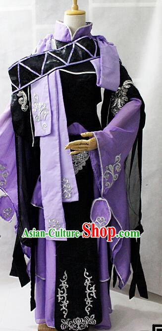 Chinese Cosplay Goddess Fairy Purple Dress Ancient Female Swordsman Knight Costume for Women