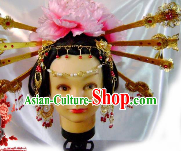 Traditional Chinese Tang Dynasty Queen Golden Hair Comb Hairpins Ancient Princess Hanfu Hair Accessories for Women