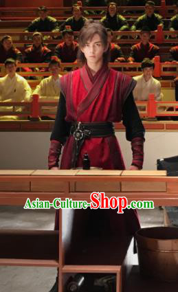 Chinese Drama Fights Break Sphere Ancient Young Xiao Yan Knight Swordsman Red Hanfu Costumes for Men