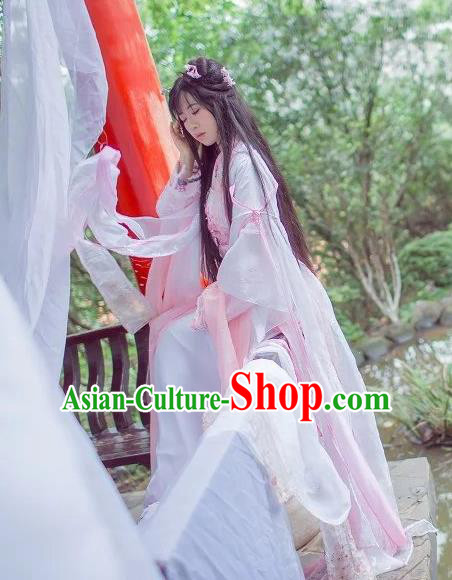 Chinese Cosplay Goddess Princess Light Pink Dress Ancient Female Swordsman Knight Costume for Women