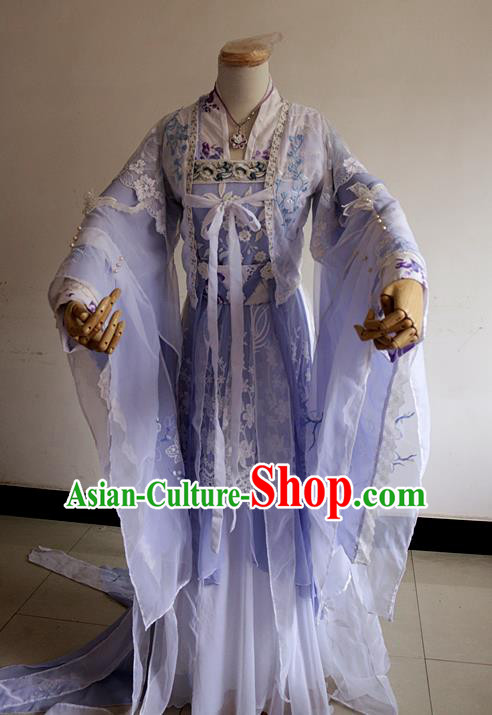 Chinese Cosplay Tang Dynasty Princess Lilac Dress Ancient Female Swordsman Knight Costume for Women