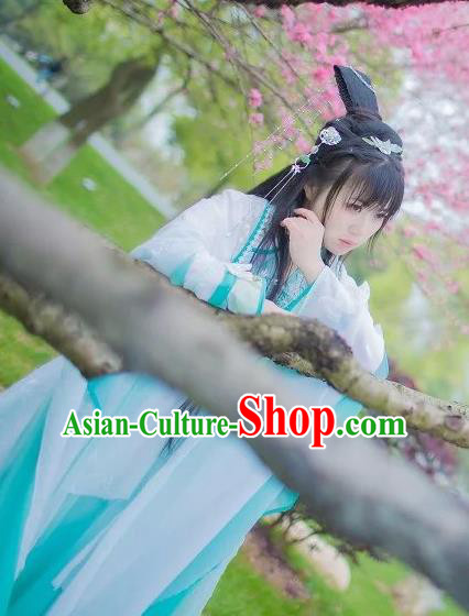 Chinese Cosplay Princess Green Dress Ancient Female Swordsman Knight Costume for Women