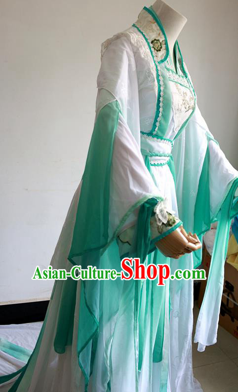 Chinese Cosplay Princess Green Dress Ancient Female Swordsman Knight Costume for Women