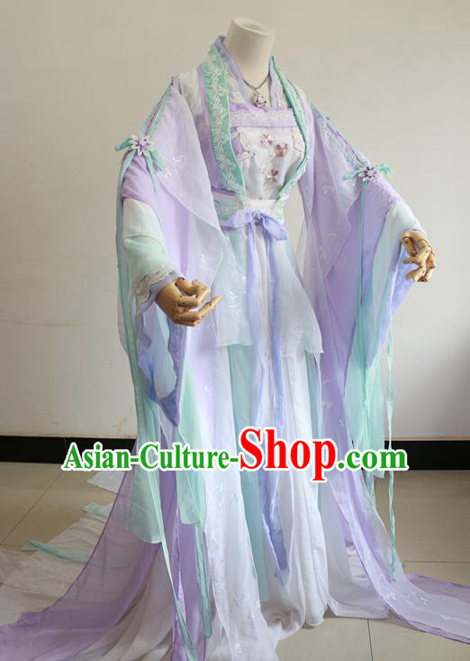 Chinese Cosplay Princess Light Purple Dress Ancient Female Swordsman Knight Costume for Women