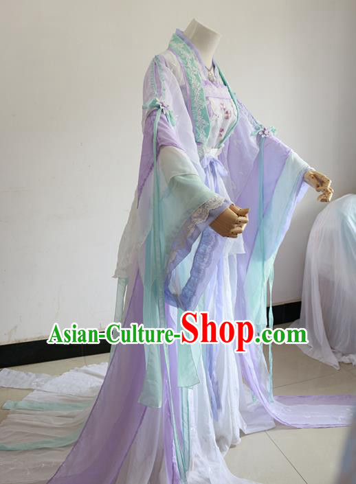 Chinese Cosplay Princess Light Purple Dress Ancient Female Swordsman Knight Costume for Women