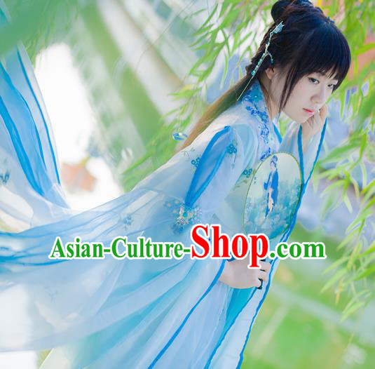 Chinese Cosplay Princess Light Blue Dress Ancient Female Swordsman Knight Costume for Women