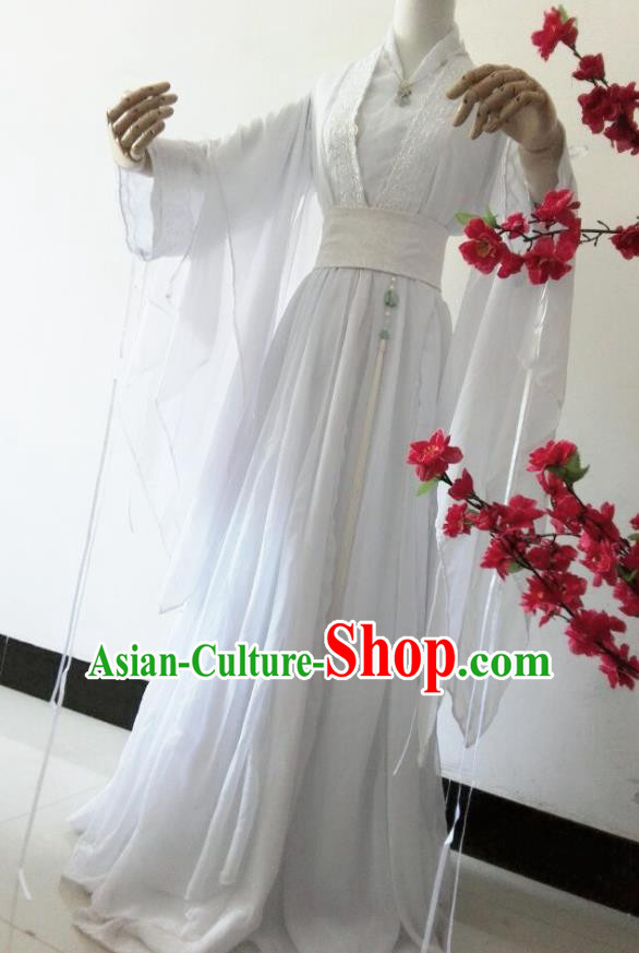 Chinese Cosplay Princess White Dress Ancient Female Swordsman Knight Costume for Women