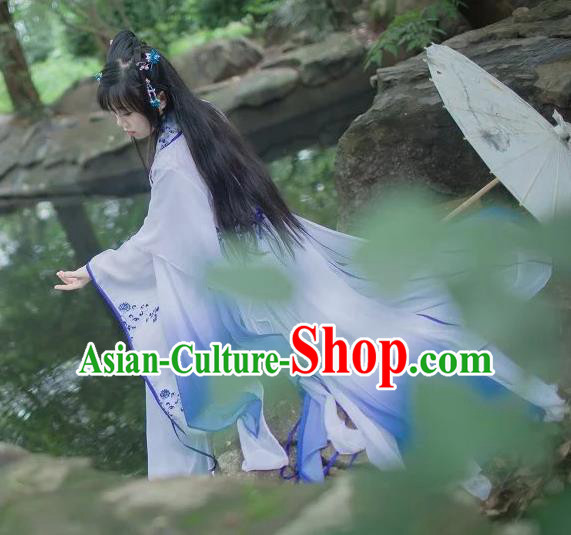 Chinese Cosplay Princess Blue Dress Ancient Female Swordsman Knight Costume for Women