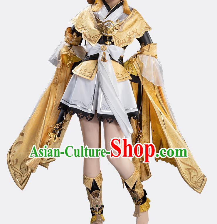 Traditional Chinese Cosplay Female Swordsman Golden Dress Ancient Heroine Costume for Women