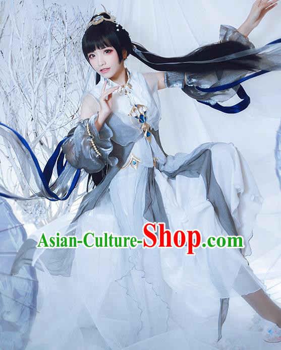 Traditional Chinese Cosplay Female Swordsman Grey Dress Ancient Heroine Costume for Women