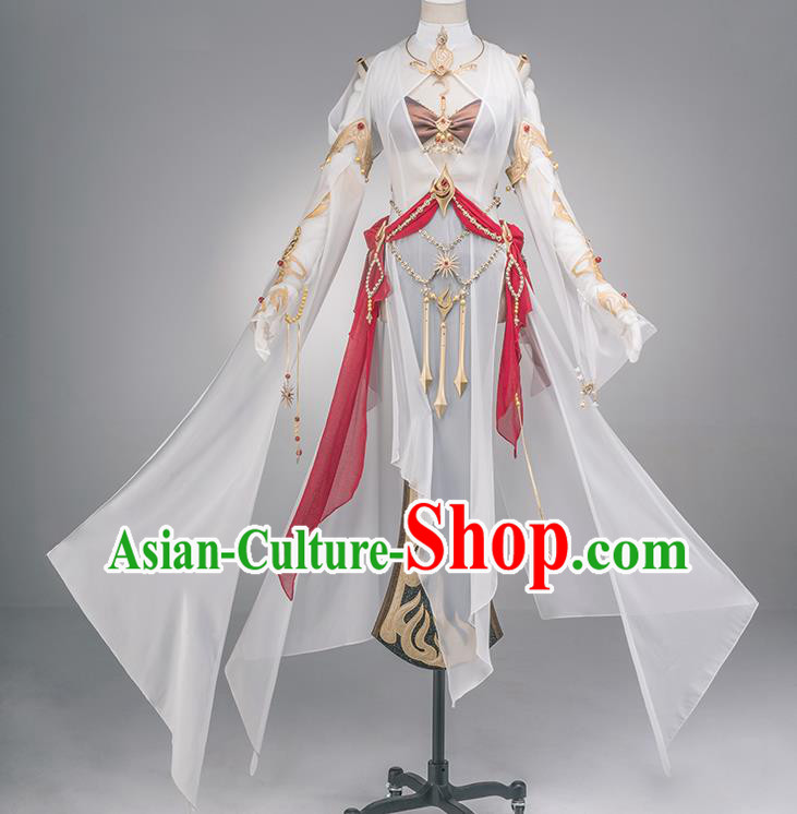 Traditional Chinese Cosplay Swordswoman Fairy White Dress Ancient Heroine Costume for Women