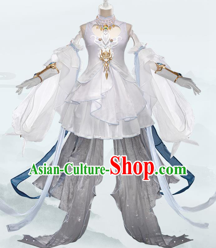 Traditional Chinese Cosplay Swordswoman Fairy White Short Dress Ancient Heroine Costume for Women