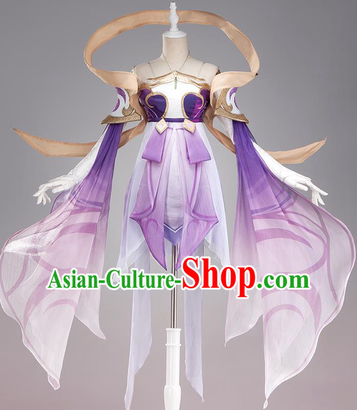 Traditional Chinese Cosplay Swordswoman Fairy Purple Short Dress Ancient Heroine Costume for Women