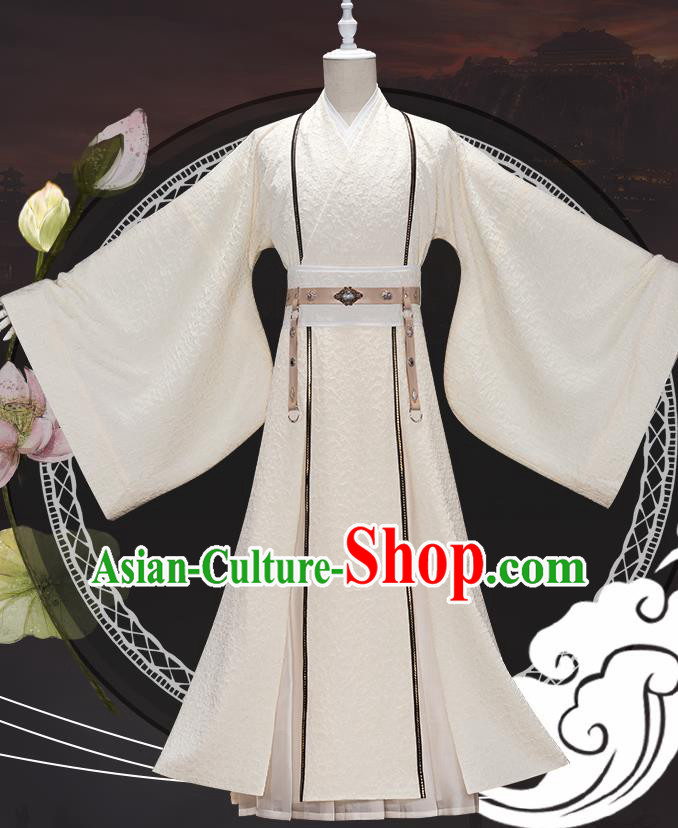 Traditional Chinese Cosplay Swordswoman Beige Dress Ancient Heroine Costume for Women