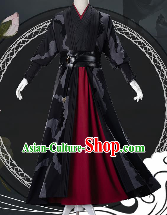 Traditional Chinese Cosplay Nobility Childe Black Clothing Ancient Swordsman Costume for Men