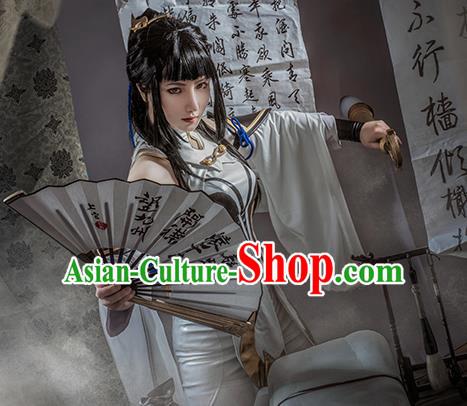 Traditional Chinese Cosplay Swordswoman White Dress Ancient Princess Heroine Costume for Women