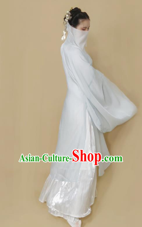 Chinese Ming Dynasty Light Green Chiffon Cloak Ancient Female Swordsman Knight Costume for Women