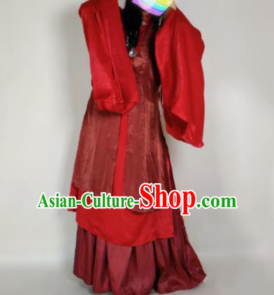 Chinese Ming Dynasty Princess Wine Red Vest Ancient Court Lady Costume for Women