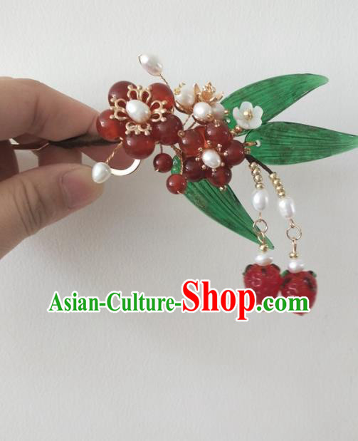 Traditional Chinese Hanfu Palace Red Strawberry Tassel Hairpins Ancient Princess Hair Accessories for Women