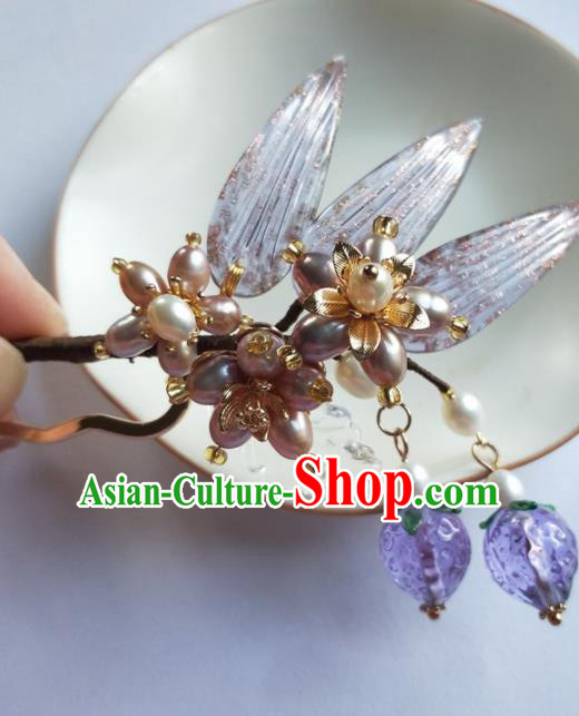 Traditional Chinese Hanfu Palace Purple Strawberry Hairpins Ancient Princess Hair Accessories for Women