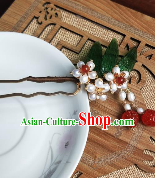 Traditional Chinese Hanfu Palace Red Strawberry Hairpins Ancient Princess Hair Accessories for Women