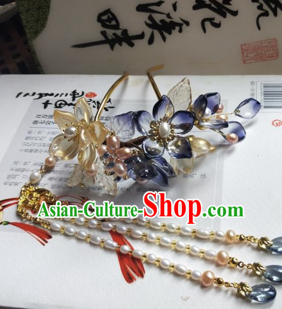 Traditional Chinese Hanfu Palace Lotus Tassel Hairpins Ancient Princess Hair Accessories for Women