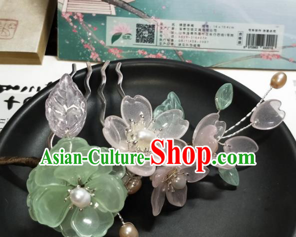 Traditional Chinese Hanfu Palace Green Lotus Hair Comb Hairpins Ancient Princess Hair Accessories for Women