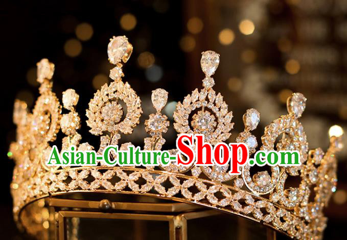 Top Grade Bride Zircon Royal Crown Handmade Wedding Hair Accessories for Women