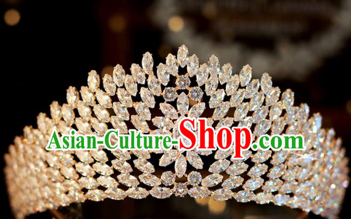 Top Grade Bride Zircon Golden Royal Crown Handmade Wedding Hair Accessories for Women