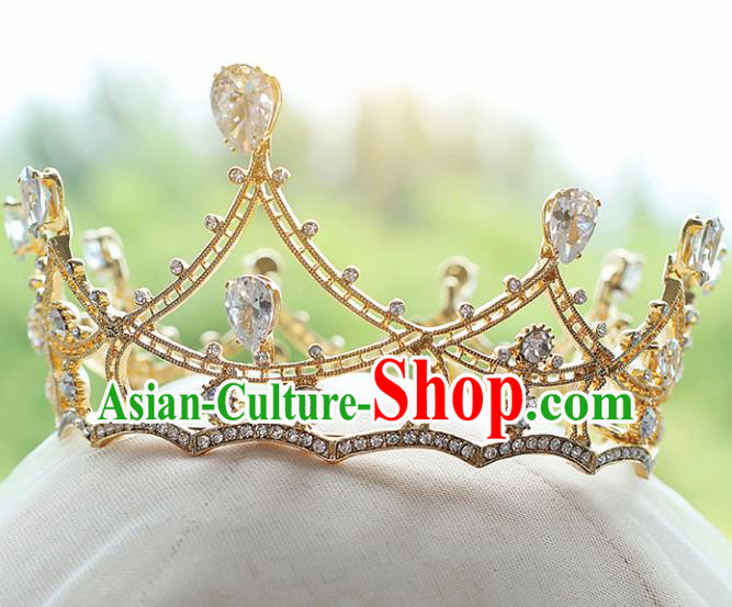 Top Grade Bride Zircon Round Royal Crown Handmade Wedding Hair Accessories for Women