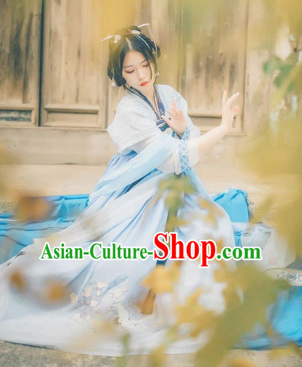 Traditional Chinese Cosplay Princess Blue Dress Ancient Court Lady Costume for Women