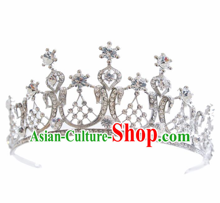 Top Grade Bride Beads Crystal Royal Crown Handmade Wedding Hair Accessories for Women