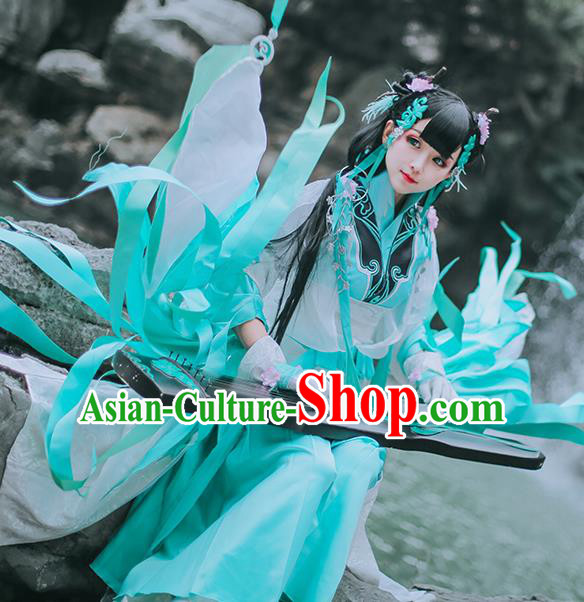 Traditional Chinese Cosplay Swordswoman Green Dress Ancient Fairy Princess Costume for Women