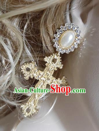 Top Grade Gothic Golden Crucifix Earrings Handmade Ear Accessories for Women
