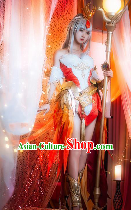 Traditional Chinese Cosplay Swordswoman Red Dress Ancient Heroine Costume for Women