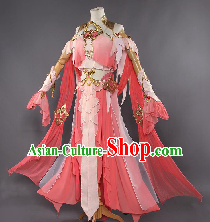 Traditional Chinese Cosplay Swordswoman Watermelon Red Dress Ancient Fairy Princess Heroine Costume for Women