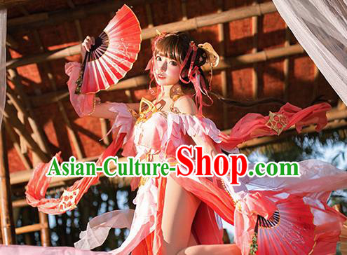 Traditional Chinese Cosplay Swordswoman Watermelon Red Dress Ancient Fairy Princess Heroine Costume for Women