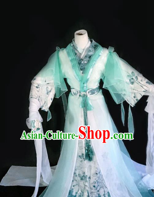 Traditional Chinese Cosplay Swordswoman Light Green Dress Ancient Royal Princess Costume for Women