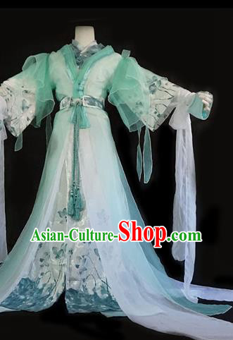 Traditional Chinese Cosplay Swordswoman Light Green Dress Ancient Royal Princess Costume for Women