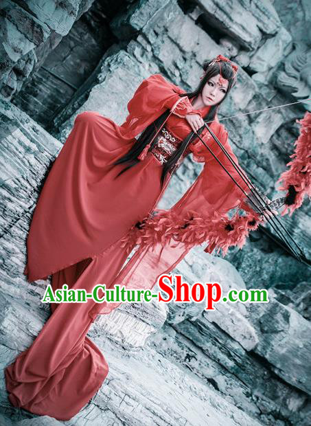 Traditional Chinese Cosplay Swordswoman Aranya Red Dress Ancient Royal Princess Costume for Women