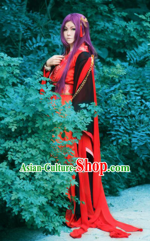 Traditional Chinese Cosplay Swordsman Red Clothing Ancient Royal Highness Costume for Men