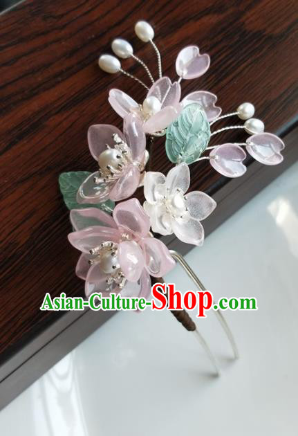 Traditional Chinese Hanfu Pink Flowers Hairpins Ancient Princess Hair Accessories for Women