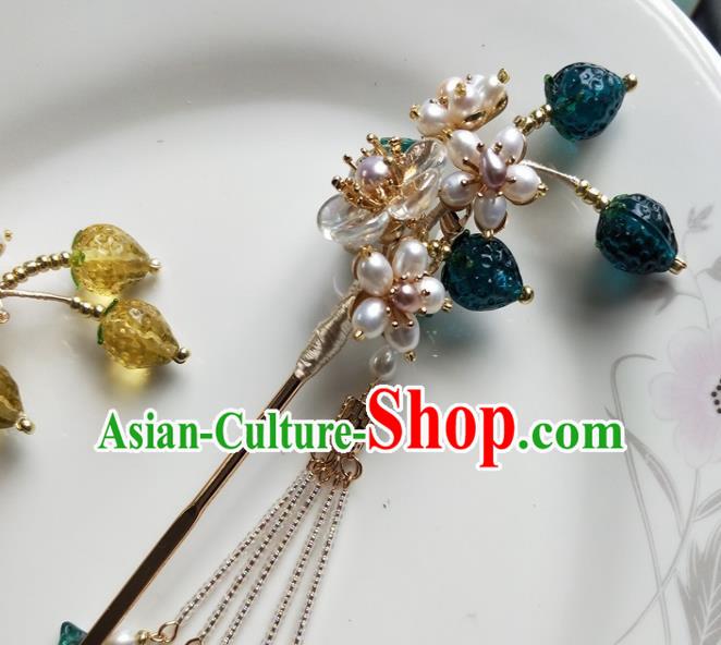 Traditional Chinese Hanfu Green Strawberry Pearls Hairpins Ancient Princess Hair Accessories for Women