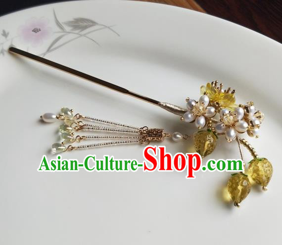 Traditional Chinese Hanfu Yellow Strawberry Pearls Hairpins Ancient Princess Hair Accessories for Women