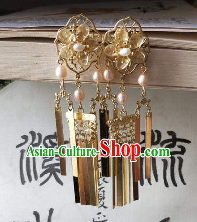 Traditional Chinese Hanfu Palace Pearls Golden Hairpins Ancient Princess Hair Accessories for Women