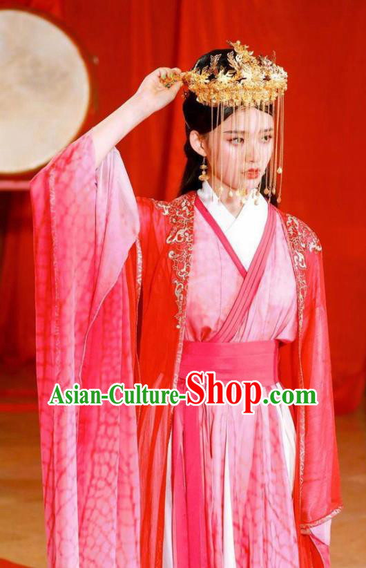 Ancient Chinese Princess Wedding Red Hanfu Dress Drama Fights Break Sphere Xiao Xuner Costumes and Headpiece for Women