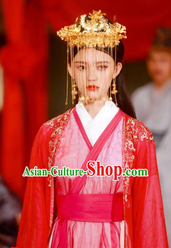 Ancient Chinese Princess Wedding Red Hanfu Dress Drama Fights Break Sphere Xiao Xuner Costumes and Headpiece for Women