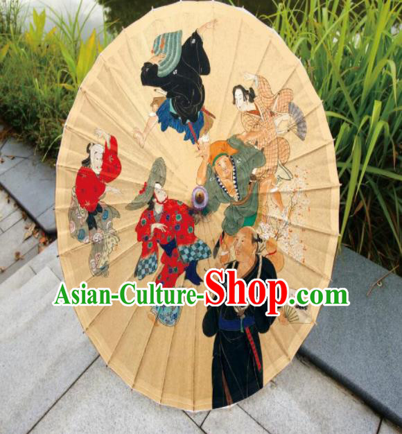 Japanese Handmade Printing Yellow Oil Paper Umbrella Traditional Umbrellas
